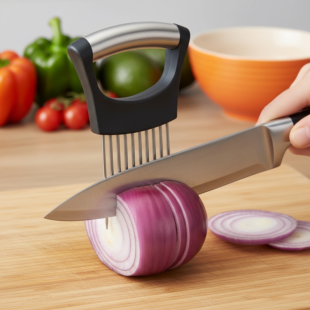 Onion Holder Slicer - 1 stks RVS Uiensnijderhouder Multifunctionele vleesvermalers