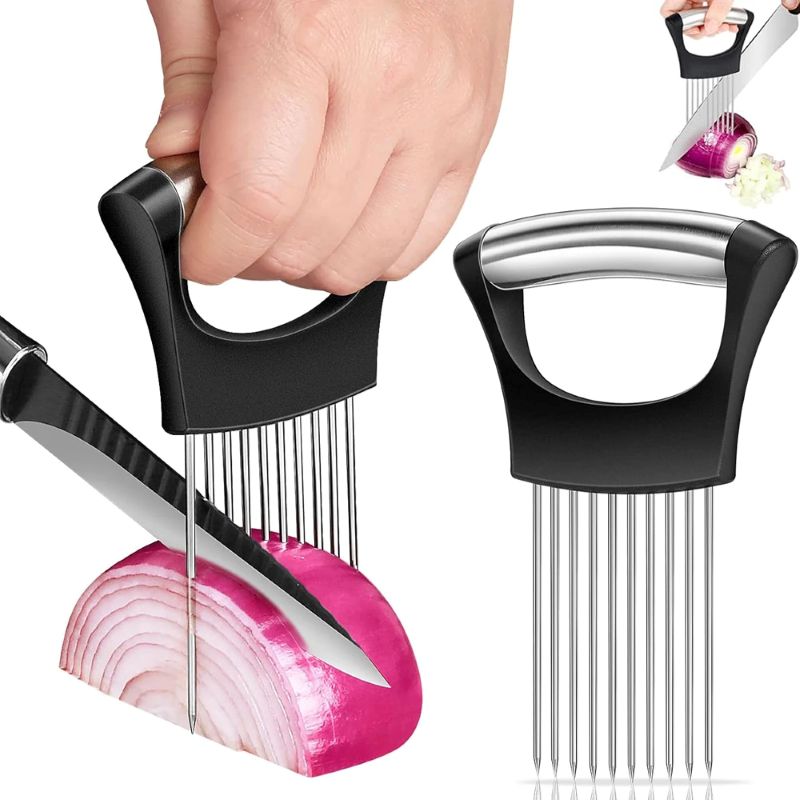 Onion Holder Slicer - Roestvrijstalen uienhakkerhouder, voedselsnijder, tomaten- en groentesnijder,
