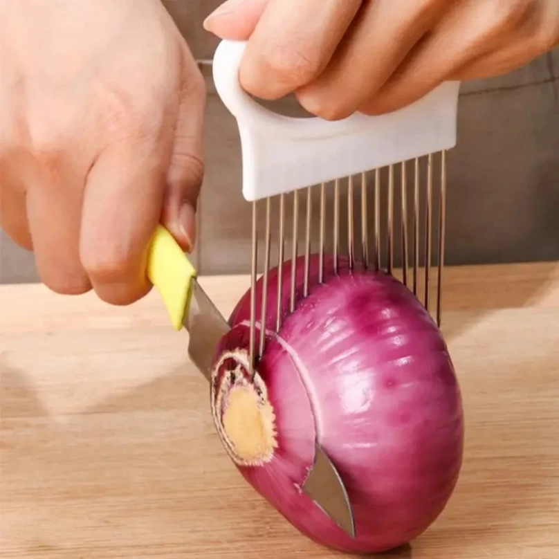 Onion Holder Slicer - Roestvrijstalen uiensnijderhouder Voedselsnijders Assistent Tomaat Uiensnijder