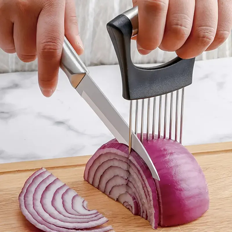 Onion Holder Slicer - Roestvrijstalen uiennaaldsnijder Uienhouder Vork Vleesvermalser Naald